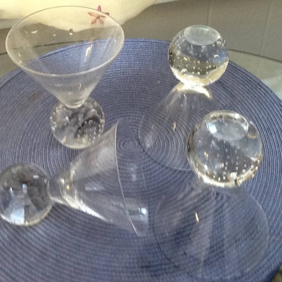 Cocktails anyone? 4 Bubble Martini glasses round ball stem, clear v bowl- used - Picture 9 of 9
